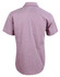 A men's short-sleeve button-up shirt featuring a red and white mini check pattern and a back yoke design.