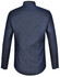 A navy blue men's long-sleeve button-up shirt with a pin dot pattern and a logo.