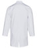 A white unisex long sleeve lab coat with a back view, featuring buttons at the cuffs and a simple design.