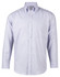 A long sleeve, button-up shirt in light blue with a pocket and a logo.