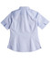 A light blue women's button-up shirt with short sleeves and a back yoke, featuring a logo.