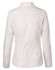 A white women's self-stripe long sleeve shirt with a collared neckline and button-up cuffs, featuring a branding logo.