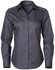 A button-up shirt in dark grey with a dobby striped pattern and a collar. Features long sleeves and a logo.