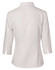 A women's white mini herringbone button-up shirt with 3/4 sleeves and a collared neck. It features a logo on the back.