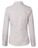 A women's long-sleeve button-up shirt featuring a grey and white ticking stripe pattern, with a collared neck and back yoke.