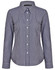 A women's button-up shirt featuring a navy and white gingham check pattern, with roll-up long sleeves and a collar.