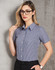 A short-sleeved button-up shirt in a two-tone check pattern, featuring a collar and fitted silhouette.