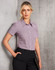 Ladies' short-sleeve button-up shirt in two tones of pink and white check, featuring a collar and buttons.
