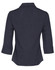 A dark navy women's 3/4 sleeve shirt featuring a collared design and rolled sleeves, with a logo on the back.