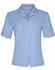 A light blue short sleeve overblouse with a collar and one chest pocket, featuring a logo.