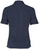 A navy short sleeve overblouse with a structured collar and a plain back design, featuring a branding logo.