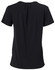 A black round neck short-sleeve knit top featuring pleats at the back and a logo.