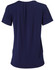 A navy blue ladies' short-sleeve top with pleats at the back and a round neckline, featuring a logo.
