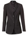 A women's mid-length jacket in a dark charcoal grey with a fitted silhouette and two front pockets.