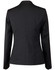 A black ladies' wool blend stretch cropped jacket with a one-button closure and tailored fit, featuring a sleek back design.