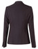 A black women's cropped jacket with a one-button closure and tailored fit, featuring a back view with subtle detailing.