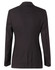 A black women's mid-length jacket featuring two buttons and a fitted design, made from poly/viscose stretch fabric.
