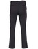 Men's black utility cargo pants featuring multiple pockets and a logo. The back view highlights the streamlined design.