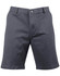 Men's stretch cotton chino shorts in dark grey, featuring a traditional button closure and angled pockets.