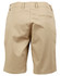 Tan stretch cotton chino shorts with a back pocket and waistband detailing. Features a logo on the waistband.