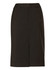 A mid-length lined pencil skirt in dark green wool stretch, featuring a back zip and tailored design.