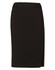 A women's mid-length lined pencil skirt in black wool stretch, featuring a sleek design and waistband.