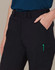 Ladies' cargo pants in black, featuring a side pocket and a pen holder, with a fitted waist and belt loops.