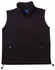 A black unisex polar fleece vest featuring a zip front and side pockets, with a logo on the upper part.