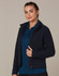 A navy polar fleece jacket with a zip front and high collar, worn over a blue polo shirt. It features a logo.