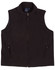 A black fleece vest for kids featuring a zip closure and two side pockets. Includes a logo on the inside label.