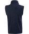 A navy blue adult's polar fleece vest featuring a high collar and sleeveless design. Includes a logo on the back.