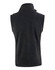 A black adult's polar fleece vest featuring a high collar and no sleeves, with a logo on the back.