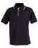 A men's polo shirt in navy blue with contrasting white trim and a standard collar. It features a logo on the chest.