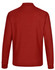 A red unisex long sleeve polo shirt made from poly/cotton pique fabric, featuring a collar and a logo.