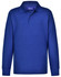 A blue long sleeve polo shirt made from traditional poly/cotton pique knit, featuring a three-button placket and a collar.