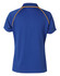 A blue polo shirt featuring contrasting yellow detailing and a logo on the back.