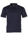 A navy polo shirt featuring short sleeves and a logo on the collar, designed for workwear.