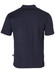 A navy blue short-sleeved polo shirt with a logo on the side. The back view features a classic collar design.