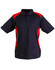 A navy polo shirt with red accents, featuring a collar and short sleeves. Includes a logo on the chest.