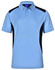 Light blue polo shirt with black side panels and a classic collar. Features a branding logo on the chest.