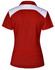A red polo shirt with a white upper back section and a collar. The shirt has a logo on it.