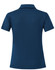 A teal short sleeve polo shirt with a fitted design and a collar, featuring a logo on the back.