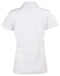 A white short sleeve polo shirt featuring a smooth fabric and a collar, with a branding logo on the back.