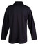 A long sleeve polo shirt in black, featuring a classic collar and a back view with a logo.