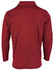 A long sleeve polo shirt in a rich red colour, featuring a collar and a back view, with a logo present.