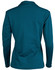 A long sleeve polo shirt in teal with a plain back and a collar. It features a logo on the front.