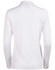 A long sleeve polo shirt in white, featuring a collar and a brand logo on the back.