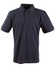 A navy blue men's polo shirt featuring a collared neck and short sleeves, with a logo on the chest.