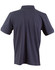 A navy blue men's polo shirt with a classic collar and short sleeves, featuring a logo on the back.