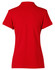A red ladies' polo shirt featuring a classic collar and short sleeves, with a logo on the back.